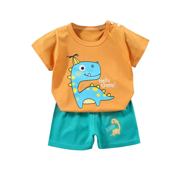HVOBTTY Ensemble Décontracté 2 Pcs pour Filles, Manches Courtes, Col Rond, Imprimé Bouton, Jaune, 110