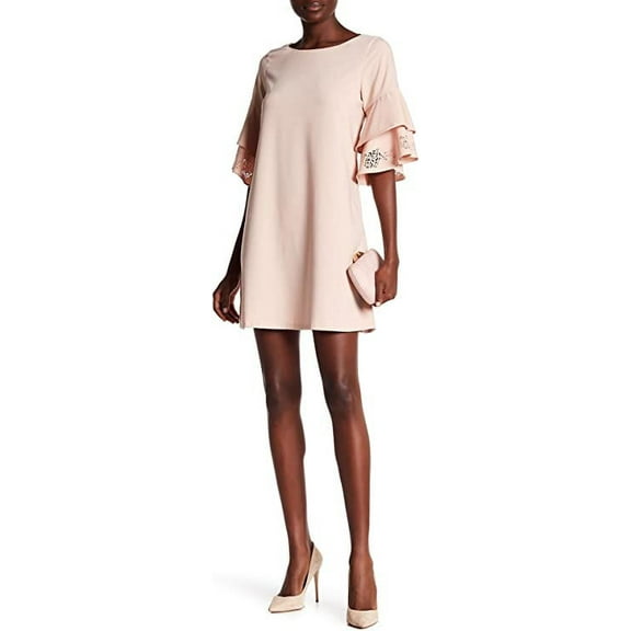 LAUNDRY BY SHELLI SEGAL Laser-Cut Ruffle Sleeve Shift Dress, Tinted Blush - 8P