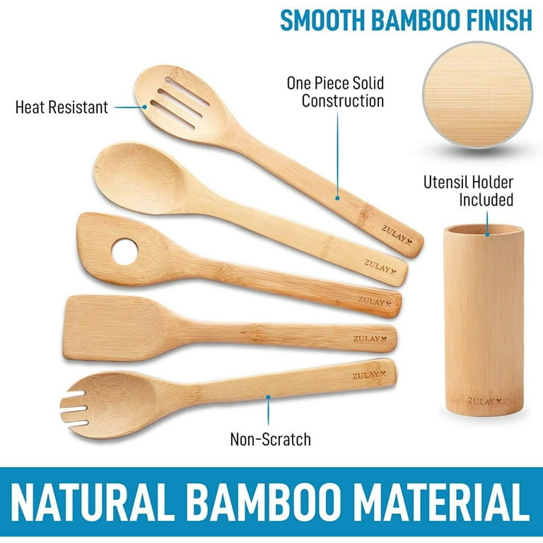 6pc Bamboo Kitchen Utensil Holder Set