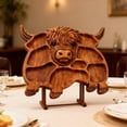 thumbnail image 5 of Wooden Charcuterie Board with Compartments — Rustic Farmhouse Highland Cow Design Serving Tray, Natural Solid Cheese Board for Meat, Snacks & Holiday Entertaining, 5 of 6