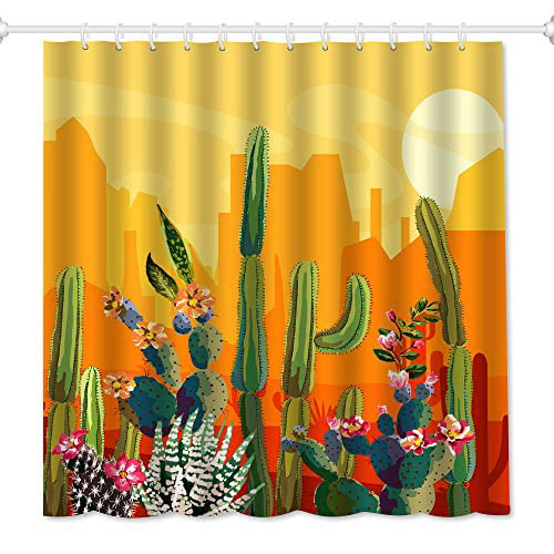 Qiyi Sunset Cactus Shower Curtain Set, Succulent Shower Curtain Target