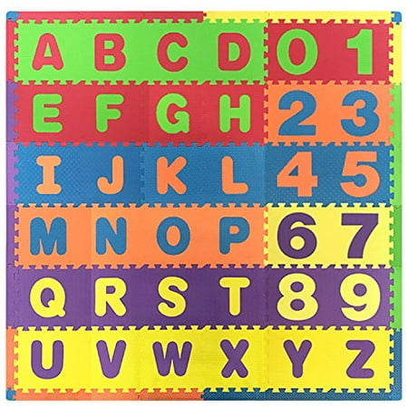 - Kids 36 Pieces Puzzle Letters and Numbers Exercise Play Mat With Textures and Borders - JUMBO Size 75