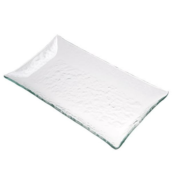 Glass Bubbles Rectangular Centerpiece Platter Tray, Clear, Small Size