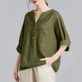 thumbnail image 5 of Delconic Women's Casual Loose Fit Linen Blouse, Button-Down V Neck Long Sleeve Shirt, Lightweight Breathable Top for Everyday Wear Army Green L, 5 of 5