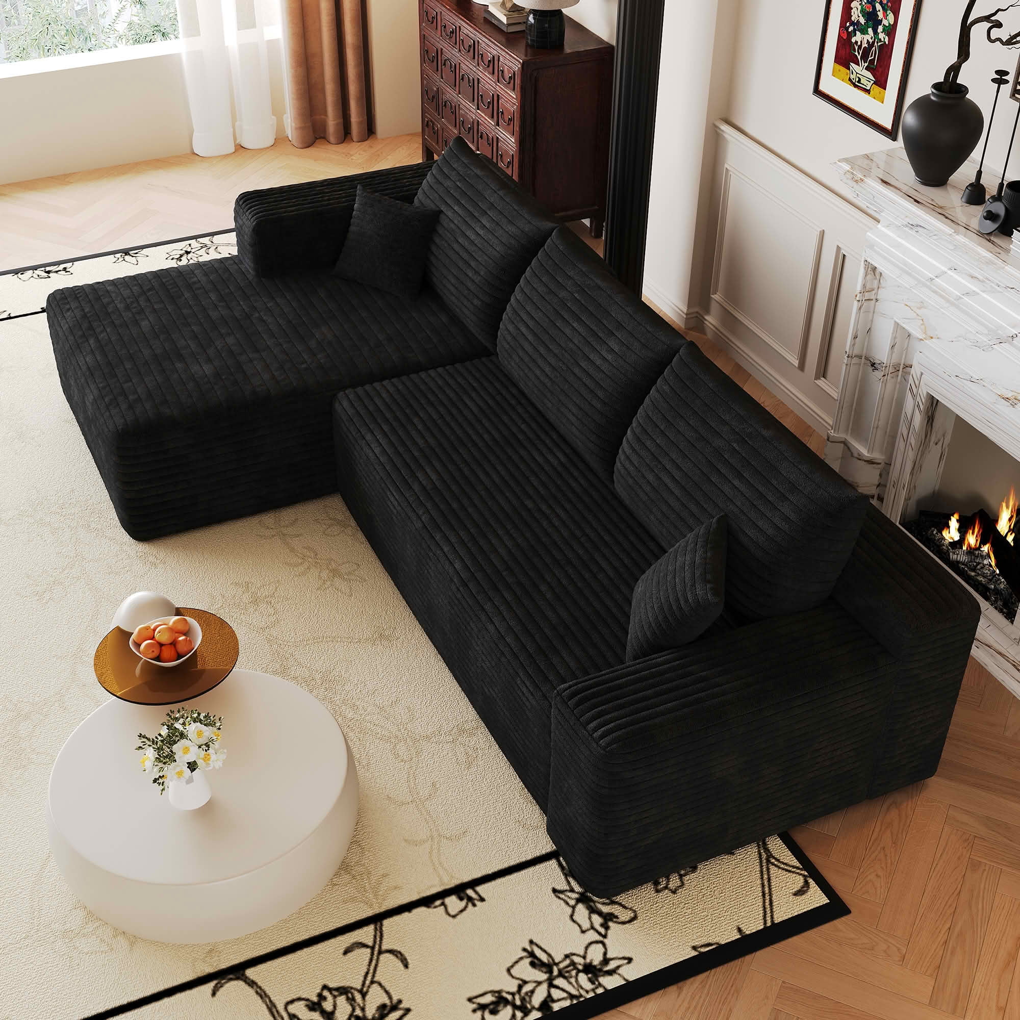 MAYEERTY 103 Inch L‑Shaped Cloud Sectional Sofa, Modern Minimalist Deep‑Seat Corner Couch, Plush Corduroy Upholstered Reversible Sofa, No‑Assembly Required for Living Room Apartment