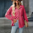 thumbnail image 5 of Stichou Womens Waffle Button Down Shirts Casual Long Sleeve Knit Trendy Fall Shacket Jacket Boyfriend Tops Hot Pink S, 5 of 7