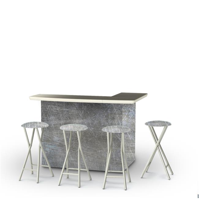 Scrubbed Metal Portable Bar & Matching Bar Stools, Black