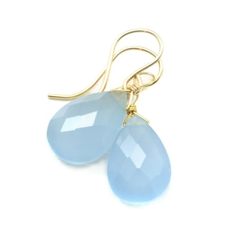 Grey Teardrop Earrings - Chalcedony Earrings Grey Blue Faceted Pear Shaped Teardrop 14k Gold Filled Dangles Spyglass Designs