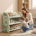 thumbnail image 2 of ANYEDDE Kids Toy Storage Organizer is 3 Layer Structure with 6 Removable Bins,Multifunctional Toy Organizers and Storage for Playroom,Kids Room,Nursery Decor,Green, 2 of 7