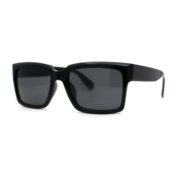 Mens Classy Moulded Thick Horn Rim Rectangle Fashion Sunglasses Shiny Solid Black