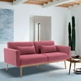 thumbnail image 2 of Convertible Futon Sofa Bed with 2 Pillows, Modern Velvet Upholstered Loveseat Sofa with Metal Legs, Comfy Leisure Accent Sofa for Apartment, Bedroom, Living Room, Lounge, Office, Pink, 2 of 9