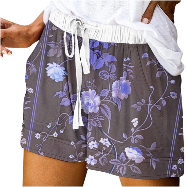 Mujeres Pantalones Cortos con Bolsillos Impresos Detalle Vendaje, Casual Y Suelto Ajuste Pantalones Cortos de las Mujeres para el Verano
