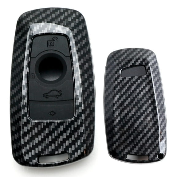 Carbon Fiber Pattern Smart Key Fob Shell w/Black Silicone Key Button Skin For BMW 2 3 4 5 6 7 Series X1 X2 X3 X4 (Fit Most Fxx Chassis)