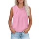 thumbnail image 1 of Tops Casuales sin Mangas para las Mujeres Color Sólido Cuello Redondo Plisado Blusa sin Espalda, Tops de Color Sólido para las Mujeres Respirable Primavera Verano Diario, 1 of 8