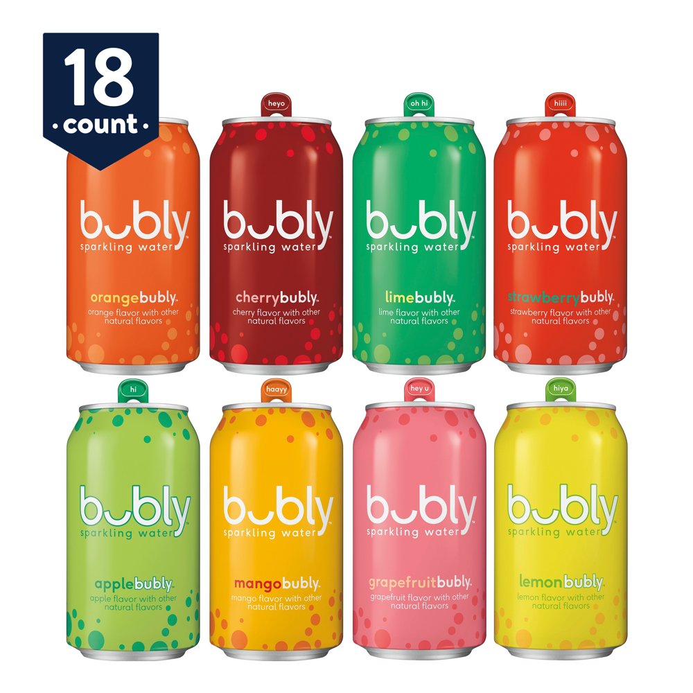 bubly Sparkling Water, Original Sampler, 12 oz Cans, 18 Count Walmart