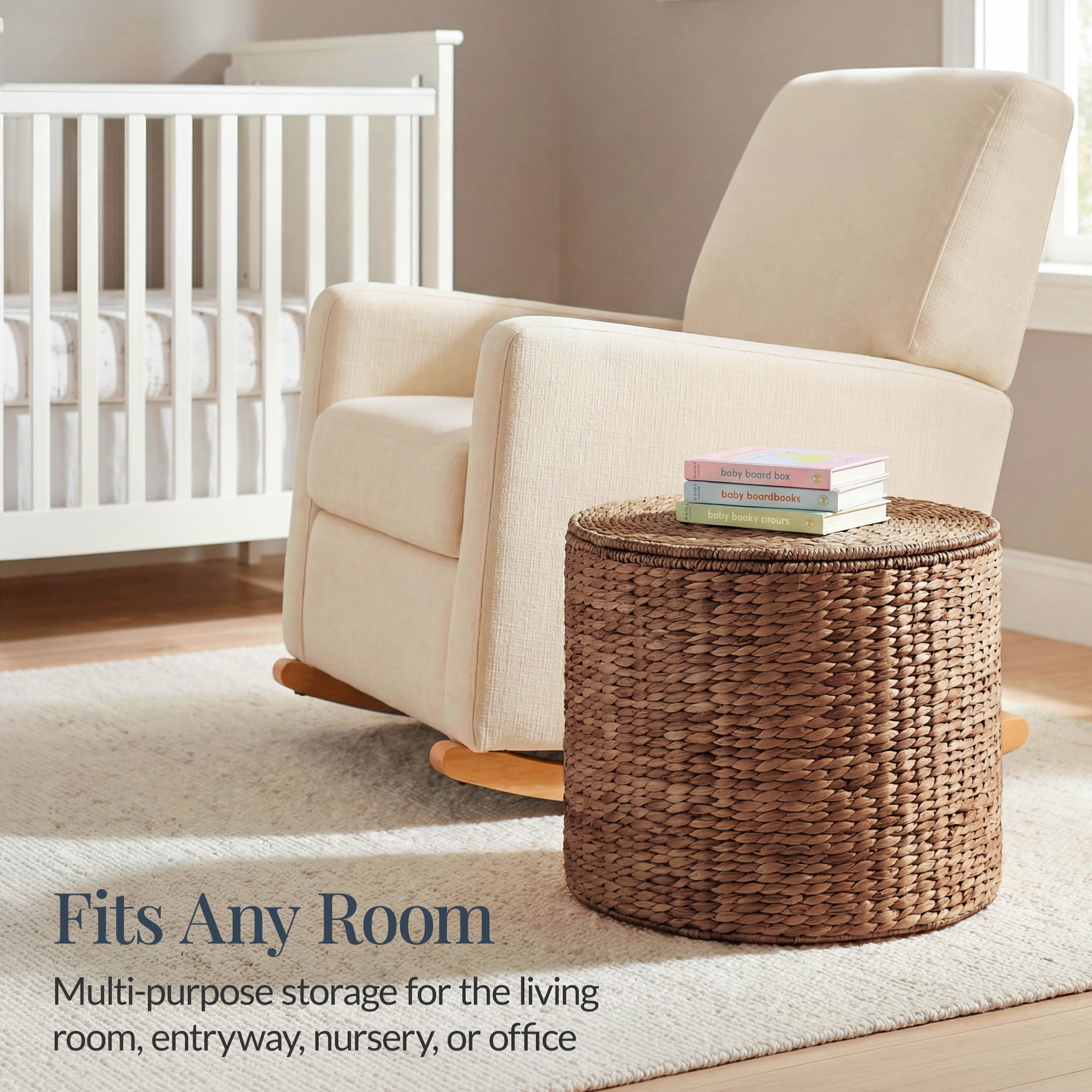 Best Choice Products Large Round Storage Ottoman W/ Lid, Handwoven Water Hyacinth Footstool - Chestnut