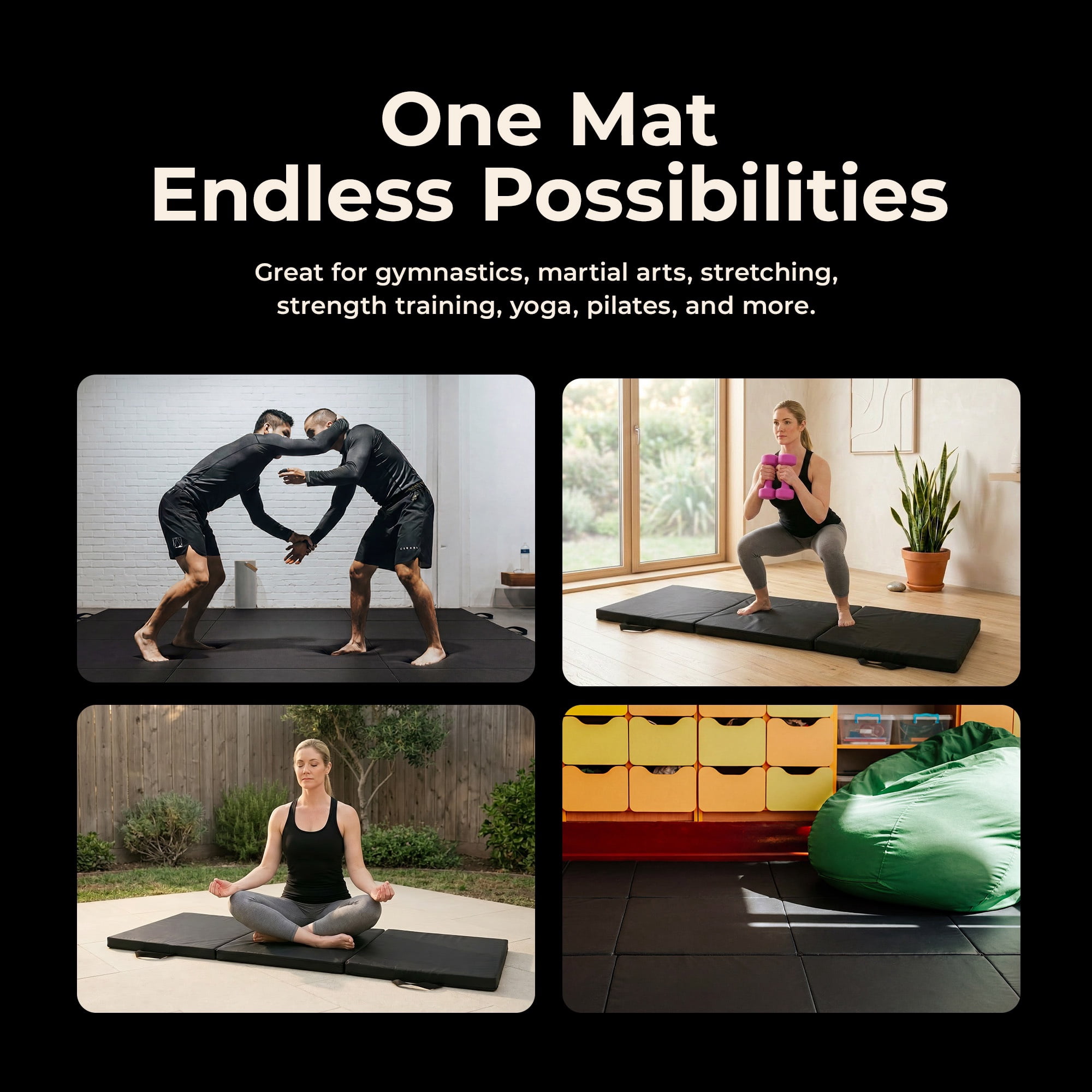 Sunny Health & Fitness Thick Tri-Fold Exercise Yoga Mat for at Home Workout, Gymnastics, Stretching, Core Workout, NO. 048