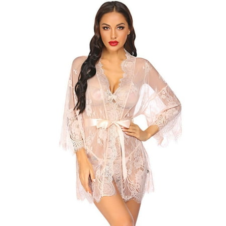 

Avidlove Sexy Lace Lingerie Robe Kimono Babydoll Wedding Lingerie Mesh Nightgown for Women