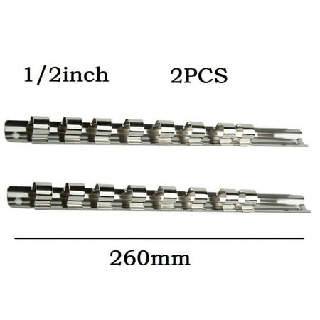 

2PCS Socket Rack Holder 1/4 3/8 1/2inch 8 Clips On Rail Tool Organizer Storage