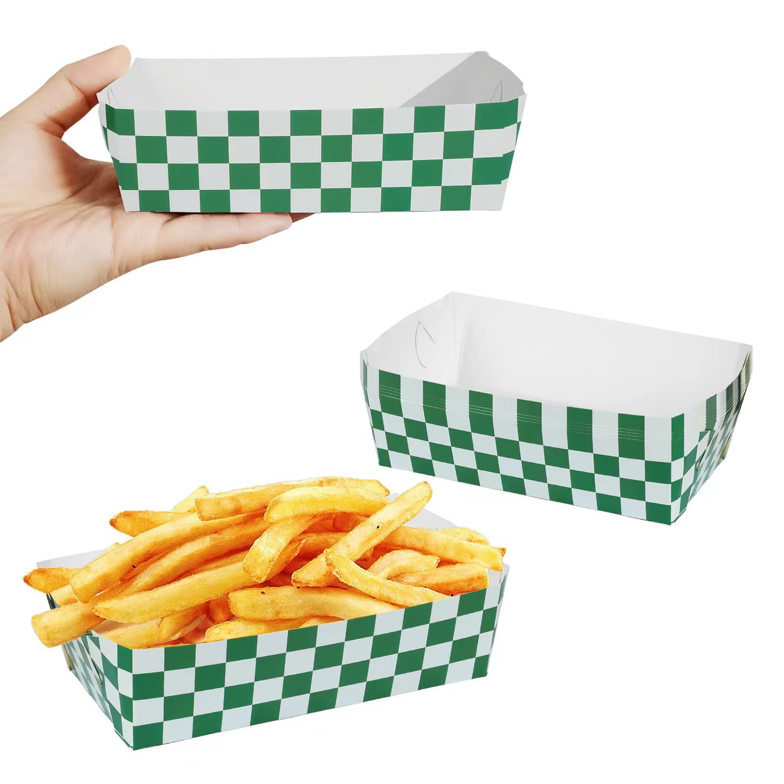 50 Packs Green Checkered Paper Food Trays Carnival Party Supplies Red