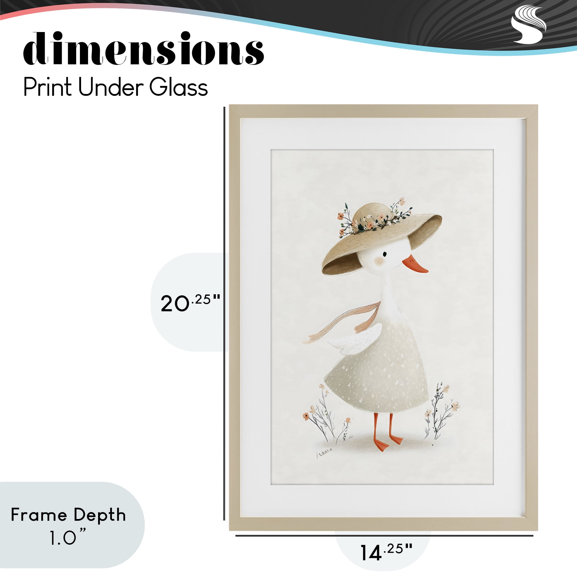 Stupell Industries Charming Goose in Sunhat Birch Framed Print Under Glass, design by Ink Drop Loft