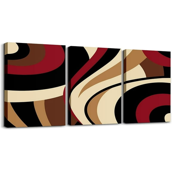 Teens Adult Geometry Swirl Canvas Wall Art for Living Room Bedroom Abstract Art Striped Wall Painting Women Men Vintage Brown Red Picture Wall Decor Rustic Wall Art for Home Decor Unframed