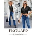 thumbnail image 5 of Ekouaer Womens Silk Satin Pajamas Set Button Down 2 Piece Pjs Wide Leg Long Pants Sleepwear Lounge Set with Pockets, 5 of 7