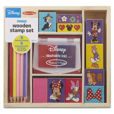 - Melissa & Doug Disney Minnie Mouse Wooden Stamp Set: 9 Stamps, 5 Colored Pencils, and 2-Color Stamp Pad