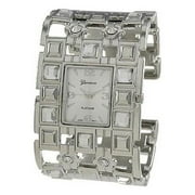 Crystal Band Square Face Silver Metal Women's Cuff Watch