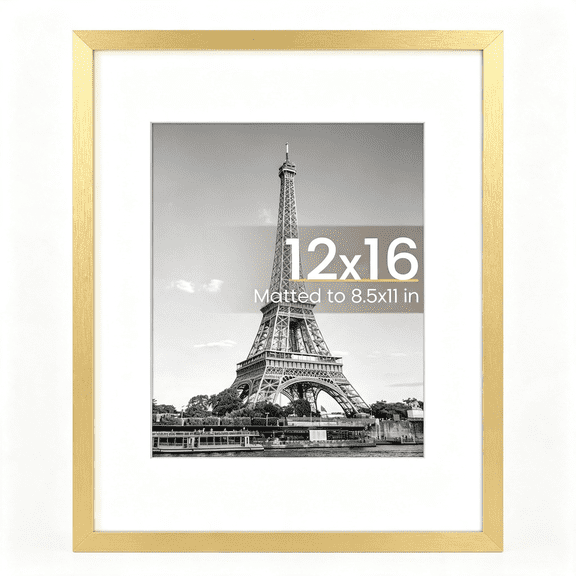 XIBUFE 12X16 Picture Frame, Display Pictures 8.5X11 with Mat Or 12X16 without Mat, Wall Hanging Photo Frame, Gold, 12X16 Picture Frame 1 Pack