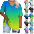 thumbnail image 6 of Plus Size Summer Tops for Women Gradient Color V Neck T-Shirts Loose Fit 1X-5X Soft Casual Oversized Tshirts (3XL, Navy), 6 of 6