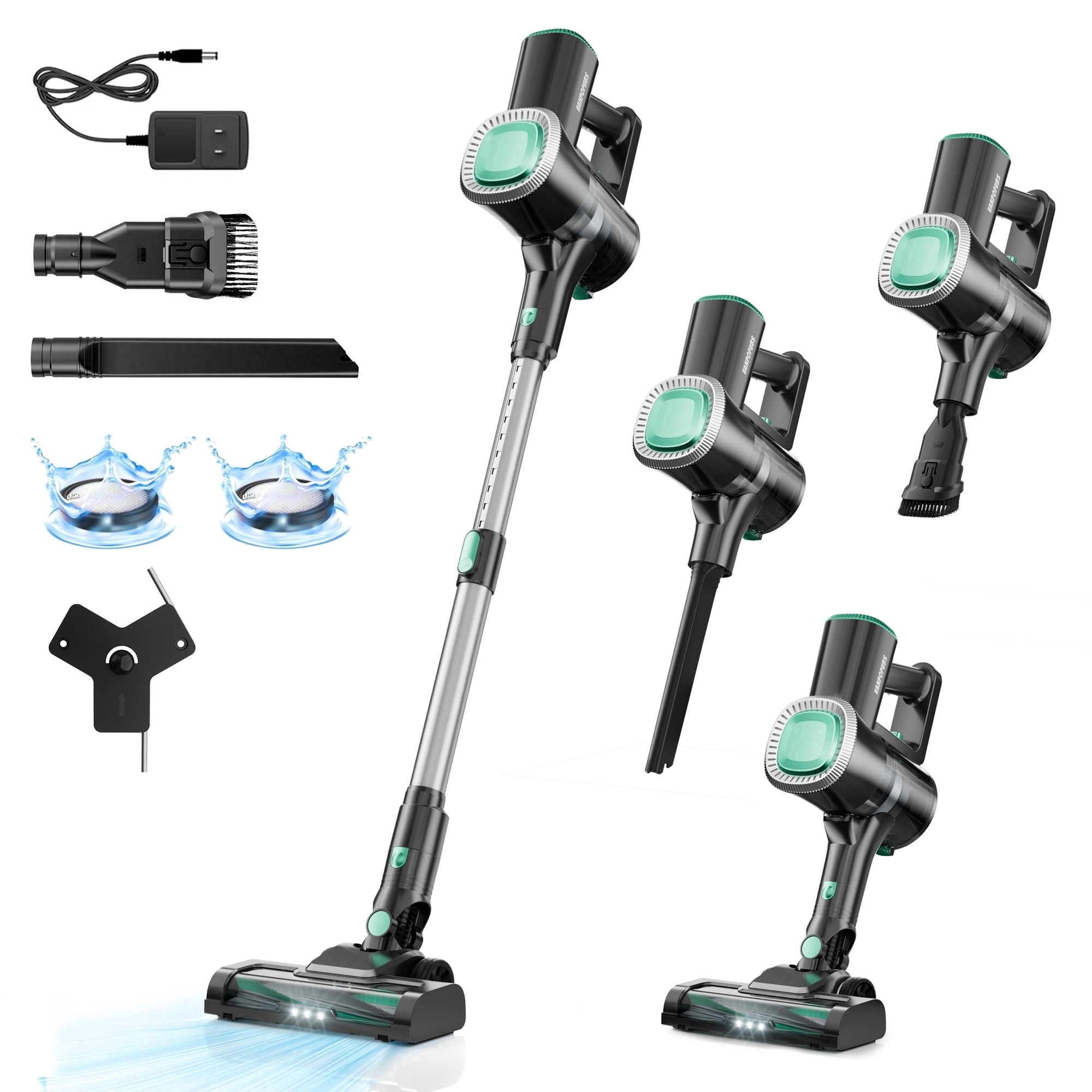 Prettycare Cordless Vacuum Cleaner,30Kpa 40min 6-in-1 Upright Stick Vacuum Cleaner for Pet Hair Carpets Floors with LED light