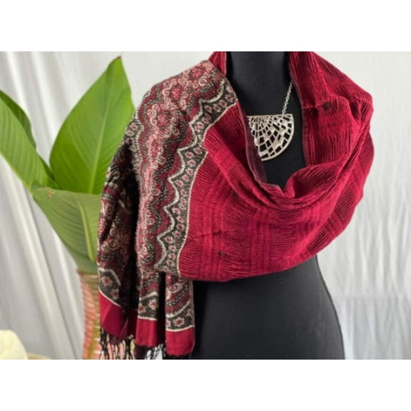 Beautiful Red Long Bohemian Paisley Silk Blend Pashmina Cozy Shawl Pleated Silk Shawl Evening Scarf Shawl Wrapbr|SOL24A229