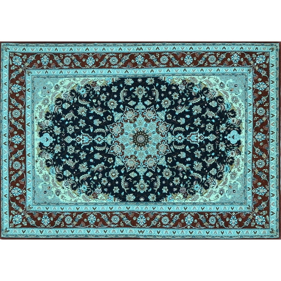 Ahgly Company Indoor Rectangle Medallion Light Blue Traditional Area Rugs, 2' x 3'