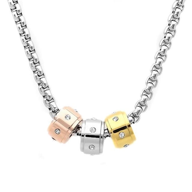 Collier Femme en Acier Inoxydable avec Pendentifs Tricolores et Diamants Simulés