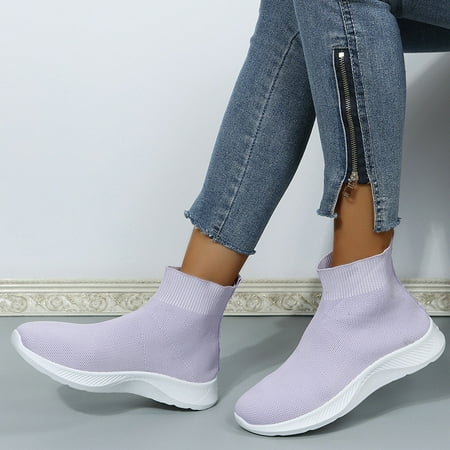

HIBRO Women Wedge High Socks Casual Shoes One Foot Fashion Soft Sole Casual Shoes Soft Sole Breathable Casual Shoes