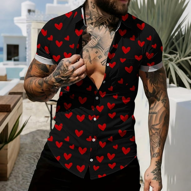 Ceisia Men Casual Fashion Turndown Collar Stripe Printing Gift Short Sleeve Button Shirt