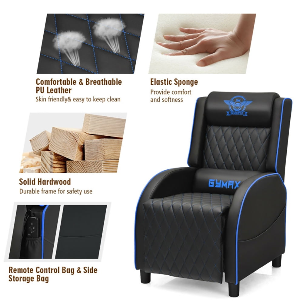 Finihen Massage Recliner Chair, Massage Gaming Recliner Chair with Headrest and Adjustable Backrest, for Home Theater, Blue Finihen Massage Recliner Chair, Massage Gaming Recliner Chair with Headrest and Adjustable Backrest, for Home Theater, Blue