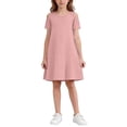 thumbnail image 5 of Busydd Dresses for Teens 5-15 Years Casual Summer Solid Color off Shoulder T Shirt Dress Trendy Round Neck Short Sleeve Girl Dresses with Pockets 11-12 Years, 5 of 7