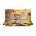 thumbnail image 3 of Lindo juego de funda de edredón con diseño de gato y girasoles bajo la lluvia, tamaño king y queen, suave, 3 piezas, 1 funda de edredón y 2 fundas de almohada con cierre de cremallera, 86 x 70, 3 of 8