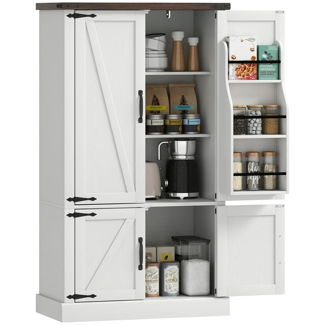 HOMCOM Pantry Cabinet, Kitchen Storage Cabinet with 6 Door Racks, White