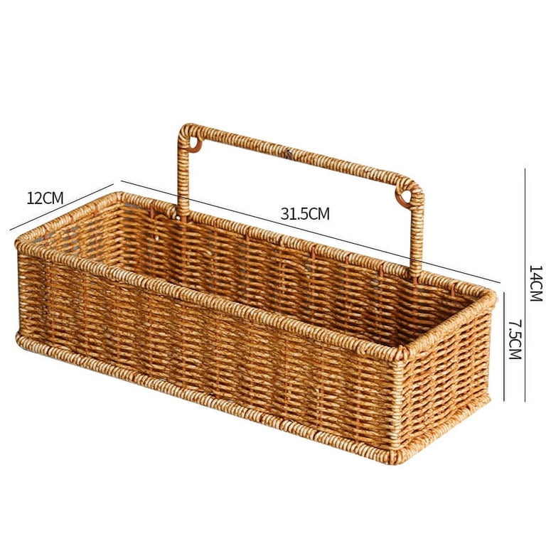 Wicker Storage Basket With Lid – 3-Section Organizer, 13x5x4 Inches, Rectangular Desktop Container For Bathroom, Office