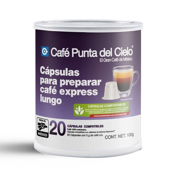 Cápsulas de café Punta del Cielo express lungo 20 pzas