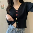 thumbnail image 2 of PIKADINGNIS New Spring Short Knitted Cardigans Women Sweet Single-breasted V Neck Sweater Woman Casual Solid Long Sleeve Cardigan Tops, 2 of 6