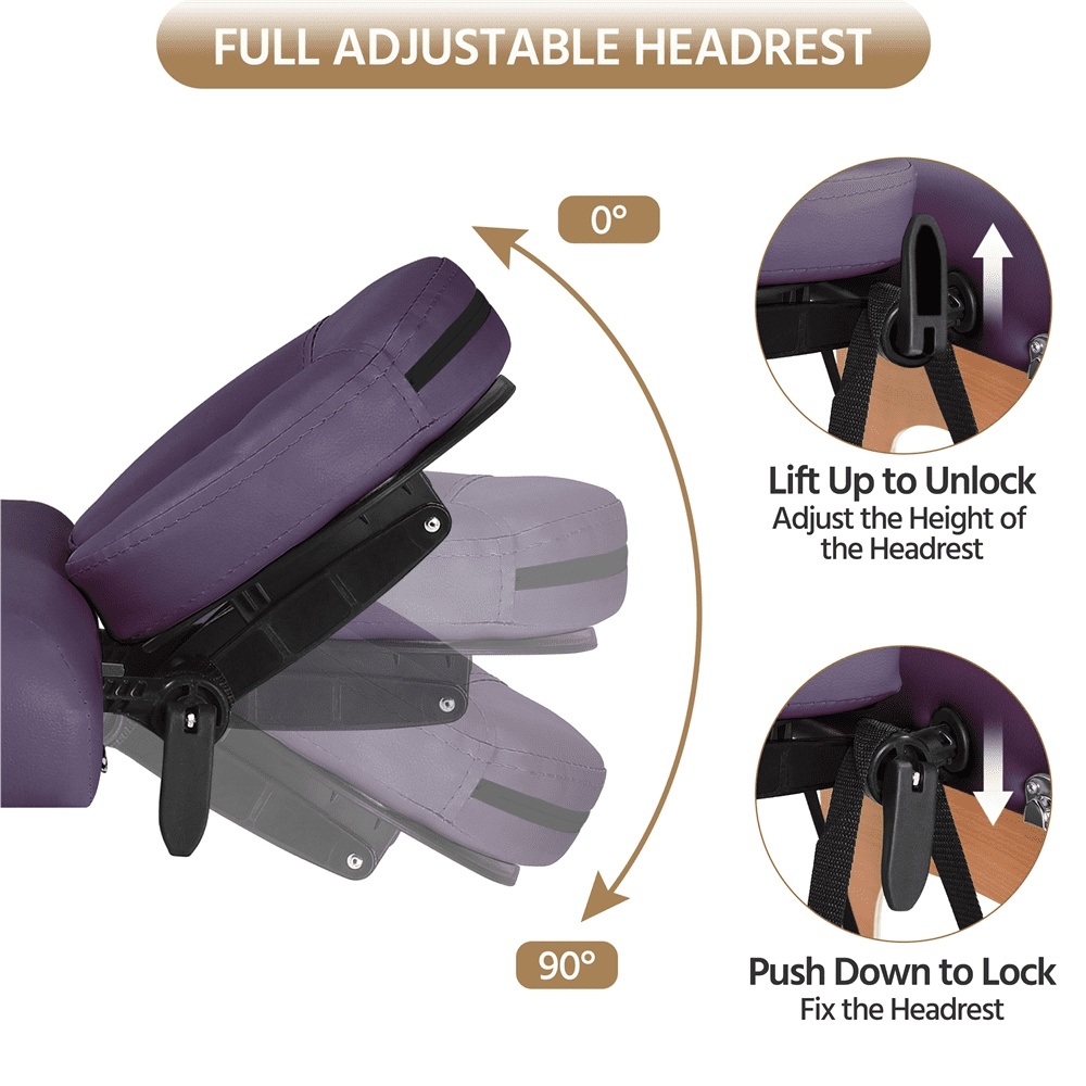 Renwick Adjustable Massage Bed with Headrest and Armrest, Lavender