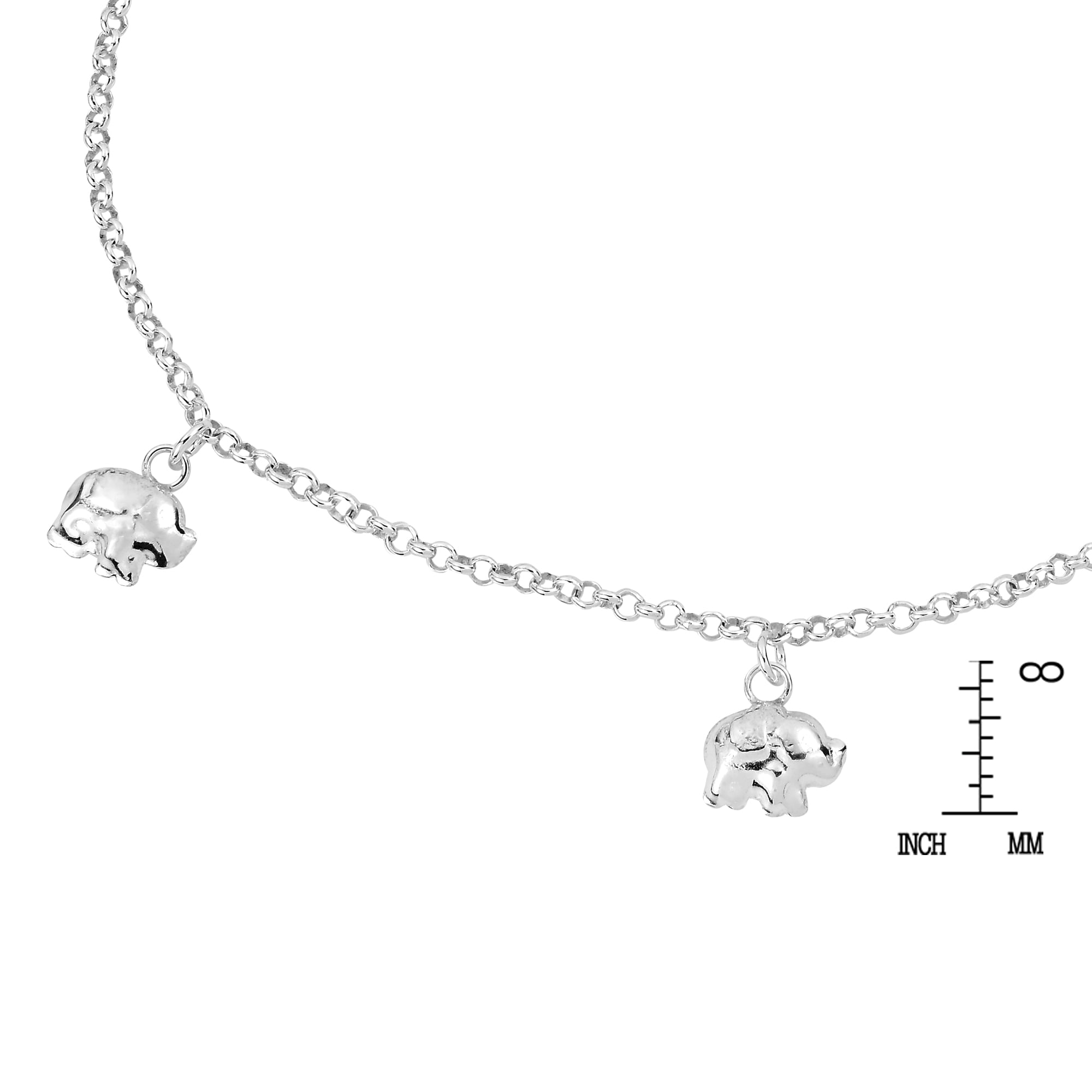 Adorable Shiny Elephant Jingle Bell Charm .925 Sterling Silver Anklet