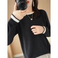 thumbnail image 4 of Vente Chaude Printemps Automne Nouveau Chandail 100 % Coton Pur Femme Col Rond Chandail Contrasté Mode Ample Décontracté Tricoté, 4 of 4