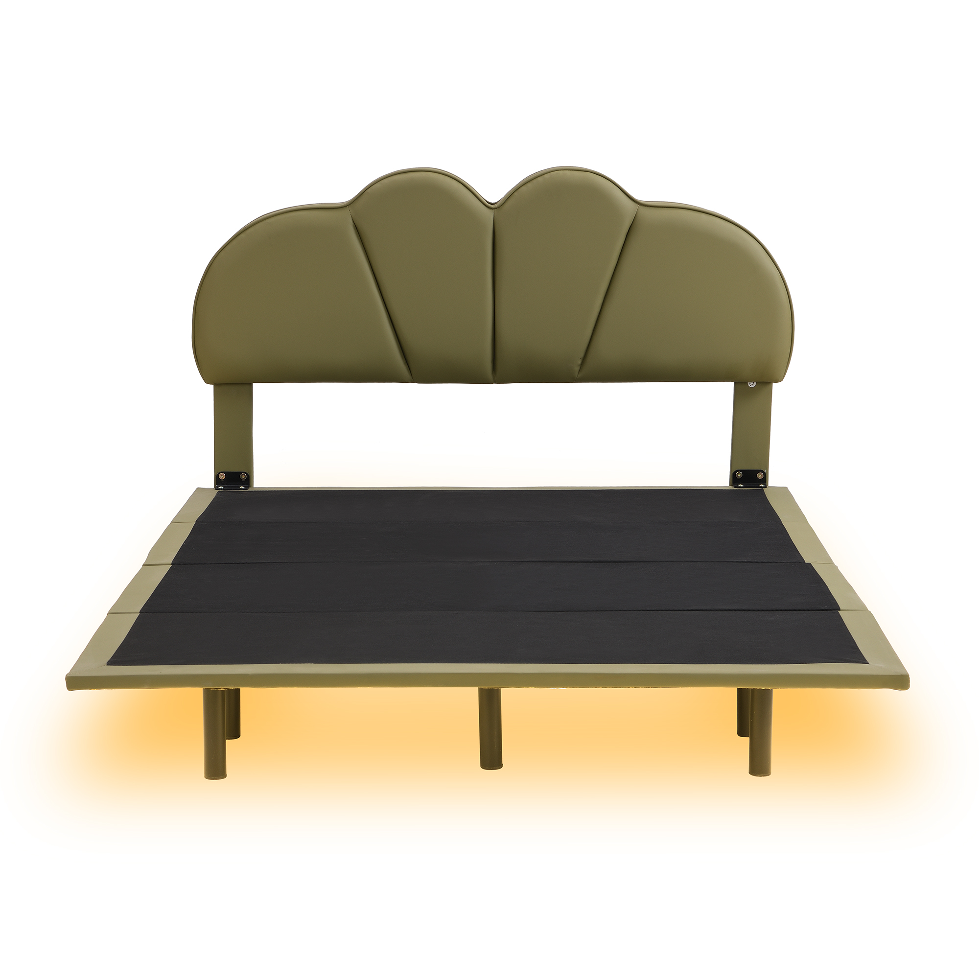 Euroco Full Size Upholstery Floating Bed with LED Lights, PU Leather Headboard Platform Bed for Kids Teens Adults, Green