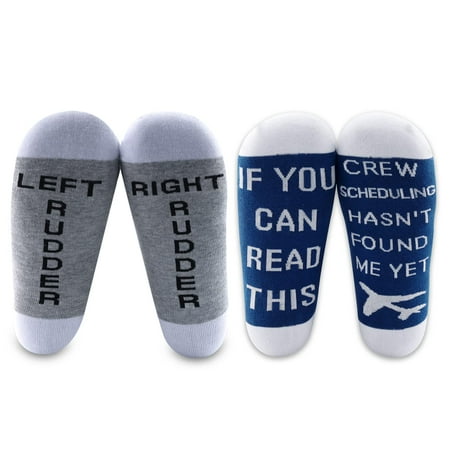 

MBMSO 2 Pairs Pilot Socks Gifts Aviation Socks for Men Left Rudder Right Rudder Aviation Themed Gifts (1 Pair Grey LR Rudder+1 Pairs Pilot Crew)