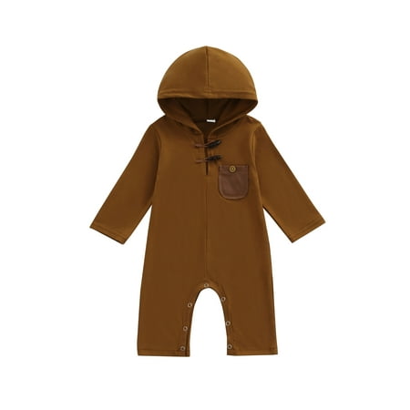 

Kiapeise Infant Baby Boy Girl Hooded Jumpsuit Casual Long Sleeve Romper with Pocket 0-24 Months